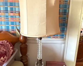 Vintage Cut Crystal and Brass Table Lamp with Tapered Shade