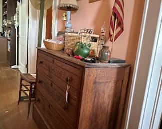 Antique Eastlake Oak Dresser with Carved Detailing