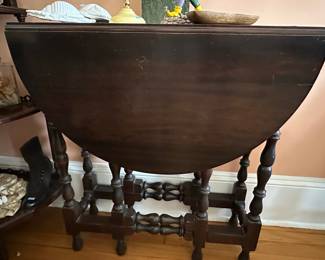 Antique English Oak Gateleg Drop Leaf Table with Barley Twist Legs