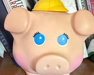 Vintage Fisher-Price Piggy Bank with Yellow Hard Hat