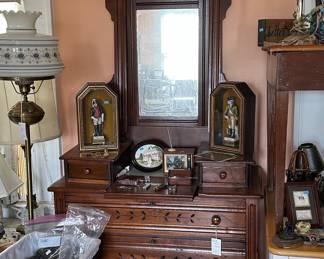 Antique Eastlake Victorian Walnut Dresser with Mirror