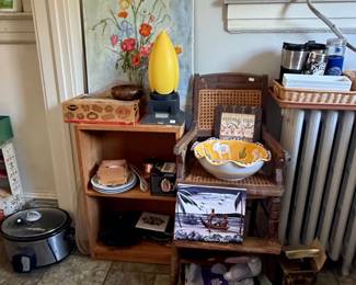 Vintage Floral Still Life Painting and Yellow Tulip Lamp