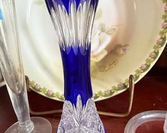 Caesar Crystal Bohemiae Cobalt Blue Cut Crystal Vase