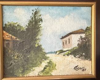 Landscape Painting with House and Tree, Signed Esar '81