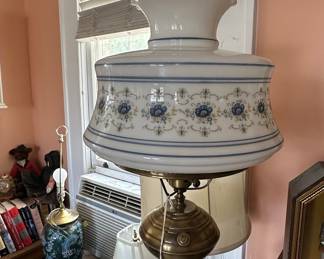 Quoizel Abigail Adams Collection Blue Floral Milk Glass Hurricane Lamp