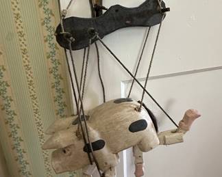 Vintage Wooden Pig Marionette Puppet
