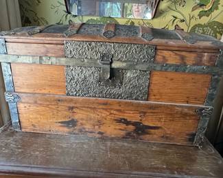 Victorian Steamer Trunk with Embossed Floral Metal Panels