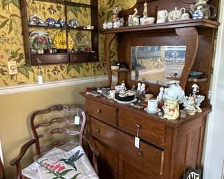 Antique Tiger Oak Sideboard Buffet with Mirror