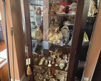 Antique Oak Curio Cabinet with Curved Glass