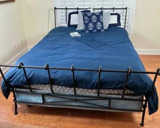Black Metal Bed Frame and Blue Bedding Set