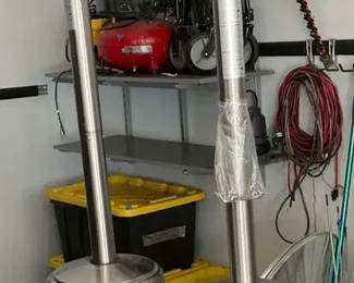 Pair Of Propane, Heaters And Pair Of Tall Umbrellas With Stands