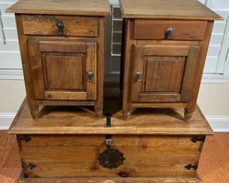 Rustic Solid Wood Nightstands with Matching Storage Trunk