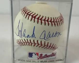 001 Hank Aaron Autographed Official Major League Baseball in Display Case