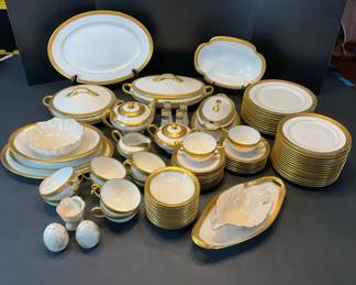 Rosenthal White Gold Rimmed Porcelain Dinnerware Set with Serving Pieces