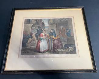 Framed Antique Engraving After William Hogarth A Harlots Progress Plate I