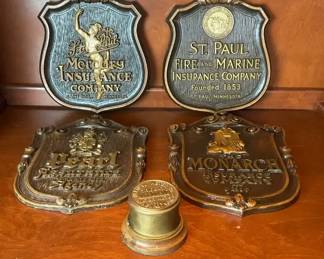 Vintage Insurance Company Plaques and Desk Weight Collection