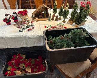 Holiday Dcor Collection with Nativity, Figurines, and Faux Greenery 