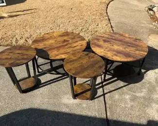 4Piece Round Nesting Coffee  End Table Set  Wood Tops with Metal Frames