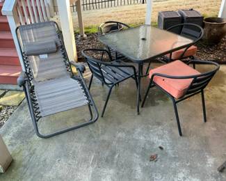 Outside Patio Table, Chairs And Lounger 