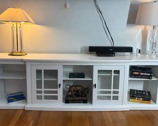 White Media Console Cabinet with Glass Lamps