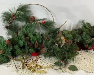 Assorted Holiday Greenery Wreaths and Tabletop Arrangements