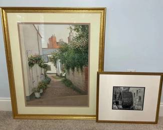 Framed European Alleyway Art Print with Companion BlackandWhite Architectural Photograph