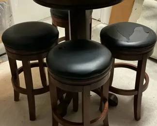Round Pub Table with Four Matching Bar Stools