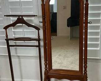 Wood Valet Stand And Full Length Mirror