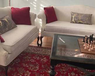 Queen Anne Camelback Sofa And Matching Loveseat 