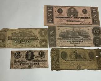Civil WarEra Confederate  Southern Currency Mixed Note Lot