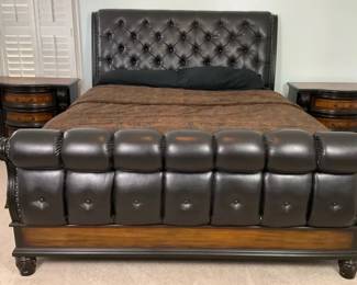 Tufted Leather King Size Bed Headboard And Frame 