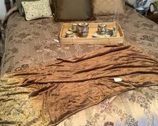 The oriental tea set on wicker bed tray.