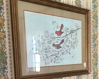 Beautiful framed bird picture.