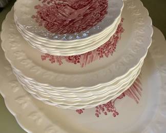 More of the Red Castle China with platter.