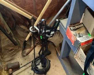 Yard tools,such as shovels,hoes, rakes.
