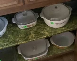 Corning ware and Pyrex bowls.