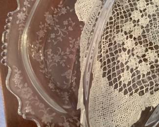 Gorgeous crystal etched snack tray.