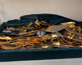 Gold plated silverware set for 12