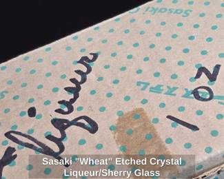 Sasaki Wheat Etched Crystal Liqueur or Sherry Glass
