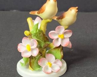 Herend Porcelain Figurine of Two Birds on a Branch with Flowers Model