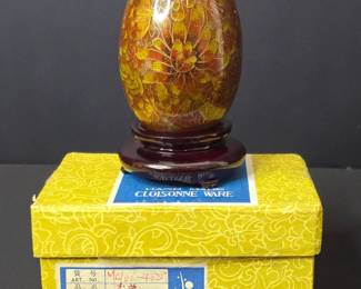 Chinese Cloisonn Ware Egg with Stand and Original Box