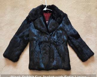 Black Rabbit Fur Jacket with Satin Lining