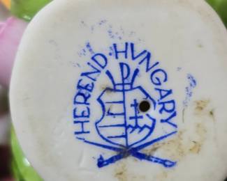 Herend Porcelain Bird on Pink Flowers Figurine