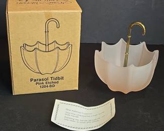 Vintage Fenton Pink Frosted Glass Umbrella Candy Dish