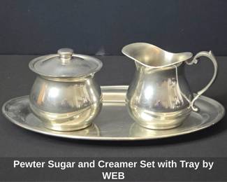 Pewter Sugar and Creamer Set with Tray by WEB