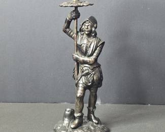 Antique Spelter Figural Candlestick Warrior or Soldier