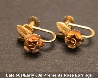 Late 50s or Early 60s Krementz Rose Earrings