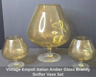 Vintage Empoli Italian Amber Glass Brandy Snifter Vase Set
