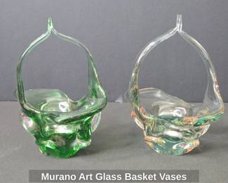 Murano Art Glass Basket Vases