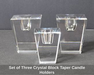 Set of Three Crystal Block Taper Candle Holders